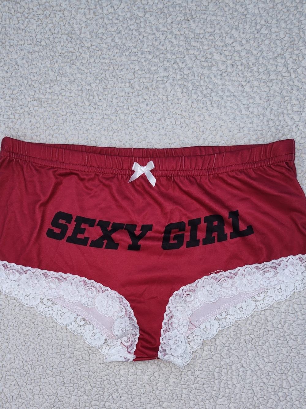 Women’s Red ‘Sexy Girl’ Lace-Trim Briefs With White Lace
